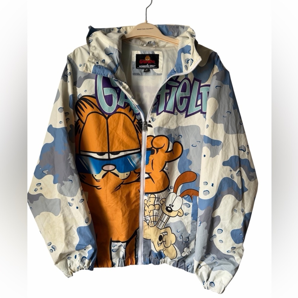 Members Only Garfield Graphic Hooded Windbreaker Size XL Vintage Streetwear